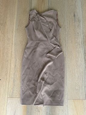 Karen Millen Taupe Sleeveless Midi Dress with Draped Front